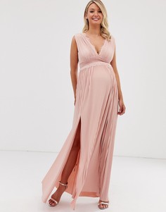 Плиссированное премиум-платье макси с кружевной отделкой ASOS DESIGN Maternity-Розовый