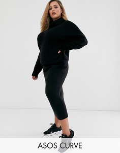 Юбка миди из переработанного материала ASOS DESIGN Curve-Черный