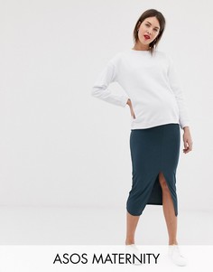 Трикотажная юбка миди в рубчик ASOS DESIGN Maternity-Темно-синий