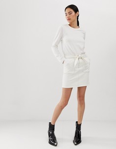 Светло-бежевая джинсовая юбка из органического материала с поясом и контрастной строчкой Tomorrow-Белый