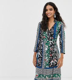 Платье миди с запахом и эклектичным цветочным принтом Miss Selfridge-Зеленый