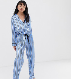 Атласная пижама в полоску ASOS DESIGN Petite-Синий