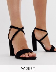 Черные босоножки на каблуке для широкой стопы с перекрестными ремешками Glamorous-Черный