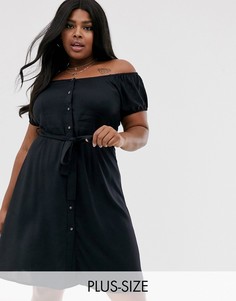 Платье миди с открытыми плечами и пуговицами Brave Soul Plus-Черный