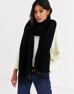 Черный мягкий длинный шарф с кисточками ASOS DESIGN-Черный цвет
