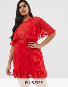 Красное платье мини с глубоким вырезом и кружевной накладкой Lasula Plus-Красный