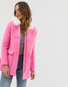 Розовое пальто с отделкой искусственным мехом Naf Naf-Розовый