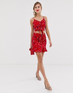 Мини-юбка с цветочным принтом и оборкой на подоле Parisian-Красный