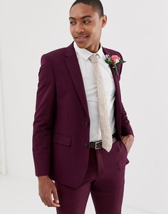 Свадебный приталенный эластичный пиджак малинового цвета Burton Menswear-Розовый
