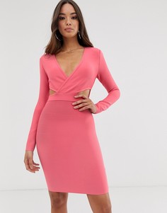 Розовое платье с отделкой на плече The Girlcode-Розовый