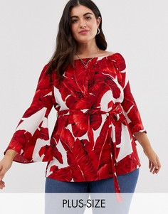 Топ с пальмовым принтом и открытыми плечами AX Paris Plus-Мульти