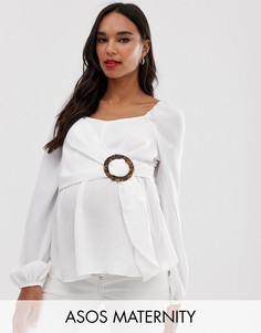 Лонгслив с квадратным вырезом и пряжкой ASOS DESIGN Maternity-Белый