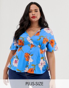 Синяя блузка с цветочным принтом Influence Plus-Синий
