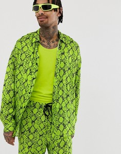 Неоново-зеленая атласная рубашка с отделкой под змеиную кожу Jaded London-Зеленый
