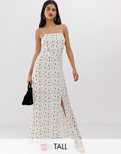 Платье макси с квадратным вырезом и цветочным принтом Vero Moda Tall-Кремовый
