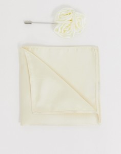 Свадебная булавка на лацкан пиджака с атласной отделкой и платок-паше Gianni Feraud-Белый