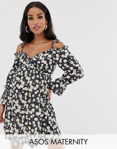 Свободный сарафан с широким вырезом и цветочным принтом ASOS DESIGN Maternity-Мульти