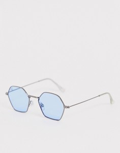 Круглые солнцезащитные очки с серебристой оправой и синими стеклами Jeepers Peepers-Черный