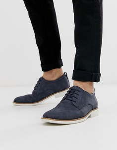 Темно-синие туфли дерби из искусственной замши с тиснением New Look-Темно-синий