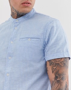 Голубая рубашка в полоску с короткими рукавами и воротом на пуговице Blend-Синий