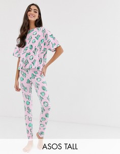 Пижама с леггинсами в полоску и с принтом кактусов ASOS DESIGN Tall-Мульти