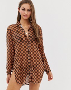Светло-коричневная сетчатая пляжная рубашка в шахматную клетку Motel-Мульти