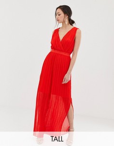 Плиссированное платье макси с запахом Y.A.S Tall-Красный