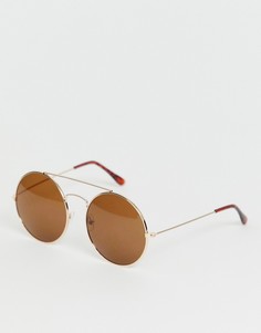Круглые солнцезащитные очки с золотистой отделкой SVNX-Золотистый 7X