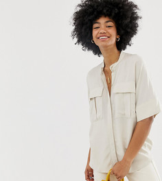 Бежевая oversize-блузка с короткими рукавами и карманами Weekday-Neutral