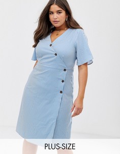 Платье из поплина в полоску с запахом на пуговицах Unique21 Hero-Синий