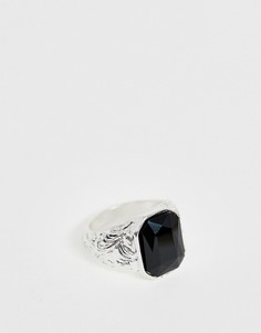 Серебристое кольцо-печатка с черным камнем Chained & Able-Серебряный
