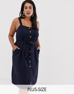 Платье с квадратным вырезом и пуговицами Vero Moda Curve-Темно-синий