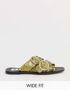 Кожаные сандалии с двумя пряжками и змеиным принтом для широкой стопы Depp-Желтый