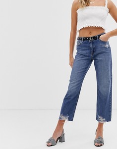 Выбеленные джинсы прямого кроя из переработанного денима Miss Selfridge-Голубой