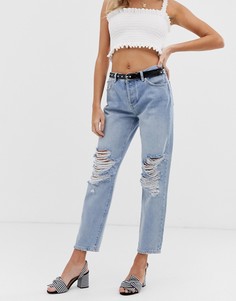 Выбеленные джинсы бойфренда из переработанного денима Miss Selfridge-Синий
