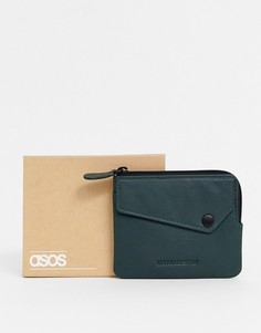 Зеленый кожаный кошелек на молнии ASOS DESIGN