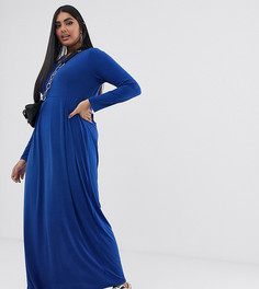 Трикотажное платье макси с длинными рукавами Verona Curve-Синий