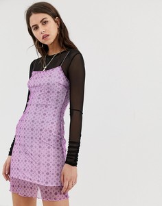 Платье мини с квадратным вырезом и накладкой из тюля ZYA-Фиолетовый З&Я