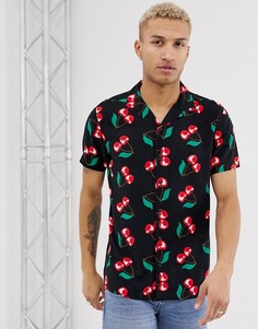 Рубашка с отложным воротником и принтом вишен Urban Threads-Черный