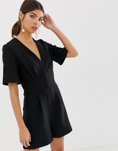 Ромпер с V-образным вырезом Y.A.S-Черный