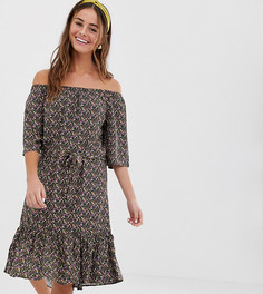 Платье мини с открытыми плечами, завязкой на талии и цветочным принтом JDY-Мульти