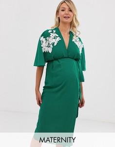 Зеленое платье миди с запахом и разрезом Hope & Ivy Maternity-Зеленый
