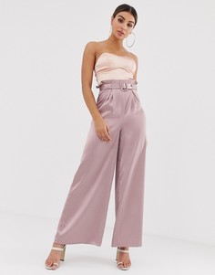 Розовые брюки с широкими штанинами и поясом The Girlcode-Розовый