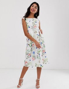Короткое приталенное платье с открытыми плечами и цветочным принтом True Violet-Мульти