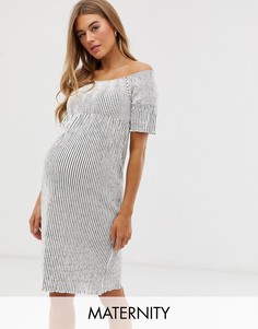 Платье миди в полоску для беременных и с открытыми плечами Mamalicious-Белый Mama.Licious