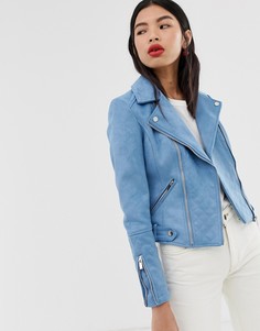 Синяя байкерская куртка из искусственной замши River Island-Синий