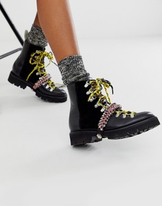 Кожаные походные ботинки со шнурками из паракорда разных цветов House of Holland x Grenson-Черный