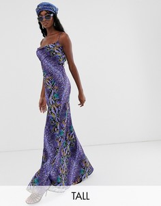 Фиолетовое платье макси на бретельках со змеиным принтом TTYA-Фиолетовый Taller Than Your Average