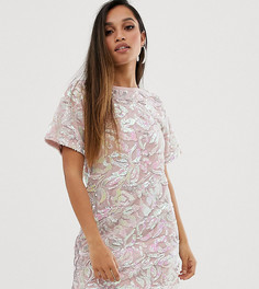 Розовое бархатное платье-рубашка с пайетками Flounce London Petite-Мульти