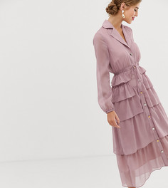 Платье миди на пуговицах с оборками Dusty Daze-Фиолетовый